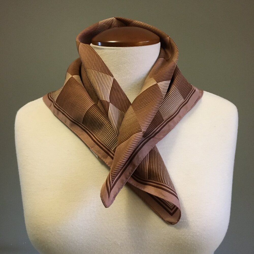 Vintage EATON Italian Two Tone Checkerboard Square Scarf Made in Italy